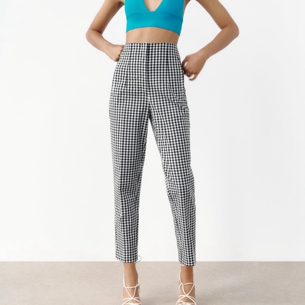 Zara High Waisted Gingham Trousers